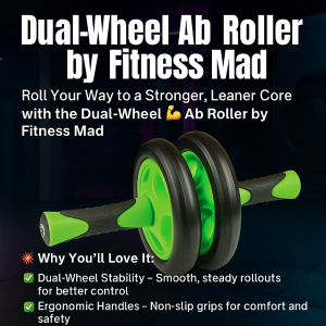 Dual-Wheel Ab Roller by Fitness Mad for core workouts – durable ab exercise wheel with ergonomic grips, designed for stability, home gym, and travel fitness