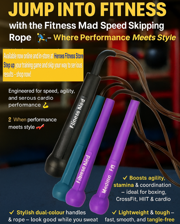 A mage of Fitness Mads skipping ropes in a cool yoga gym, showcasing 3 different lengths, 8ft, 9ft and 10ft.