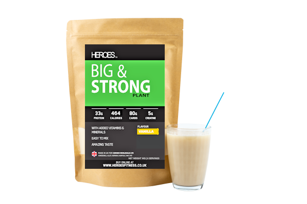 Heroes Plant Based Big and Strong Vanilla Flavour is an all in one protein creatine mass gainer