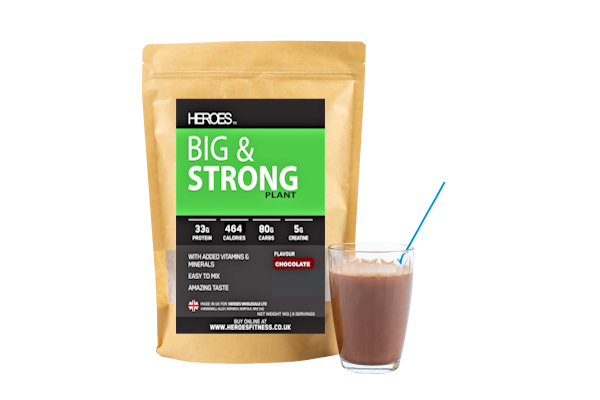 Heroes Plant Based Big and Strong Chocolate Flavour is an all in one protein creatine mass gainer