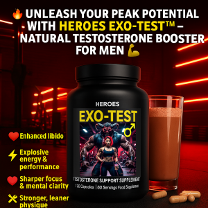 "EXO Test testosterone booster supplement bottle displayed in a gritty, high-intensity gym setting with dark lighting and powerful design elements, symbolizing strength, performance, and hormonal support."