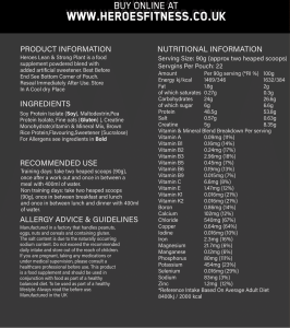 Nutritional Information for Heroes Lean & Strong Vegan Vanilla