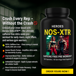 Heroes NOS-XTR Caffeine-Free Pre-Workout Supplement – Gym Scene with Male and Female Bodybuilders – Nitric Oxide Booster for Energy, Muscle Pumps, Endurance and Recovery – Stim-Free Pre-Workout Capsules for Night and Early Morning Training – UK Fitness Nutrition Product