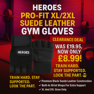 Heroes Pro-Fit XL/2XL Black Suede Leather Gym Gloves with Built-In Wrist Wraps – Premium Weightlifting Gloves on Clearance Sale for £8.99, Ideal for Strength Training and Workout Support