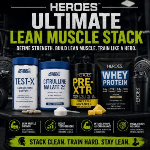 Heroes Ultimate Lean Muscle Building Stack with Whey Protein, Test-X, PRE-XTR and Citrulline Malate