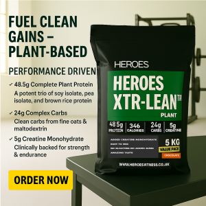HEROES XTR-LEAN Plant Protein Powder 5KG Value Pack Chocolate – High-protein vegan supplement with 48.5g plant protein, 24g complex carbs, and 5g creatine. Ideal for muscle growth, energy, and recovery with clean ingredients.