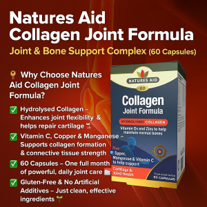 Natures Aid Collagen Joint Formula – 60 Capsules with Hydrolysed Collagen, Vitamin C, D3, Zinc, Copper & Manganese for Joint Flexibility and Bone Support – Gluten-Free Daily Joint Care Supplement