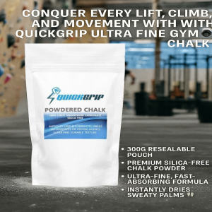 A bag Quickgrip Powdered Chalk in a weight training and climbing gym.