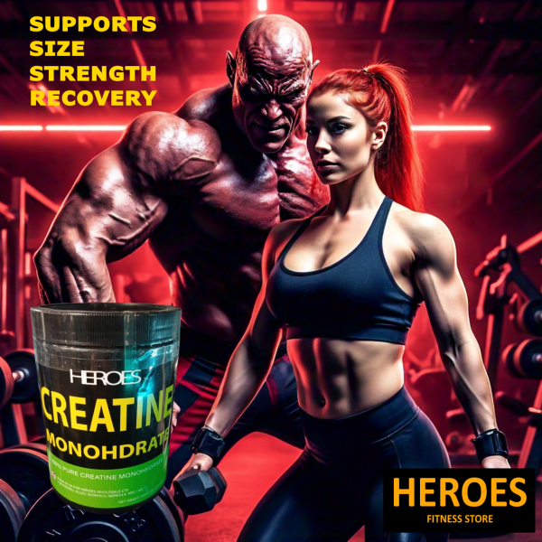 Heroe's creatine monohydrate powder supports muscle size, strength, and recovery for peak fitness results.