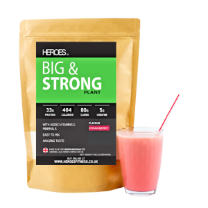 Heroes Plant Based Big and Strong Strawberry Flavour is an all in one protein creatine mass gainer