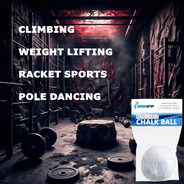 Weights in a gym alongside a refillable ball of chalk, perfect for enhancing grip during lifting sessions.