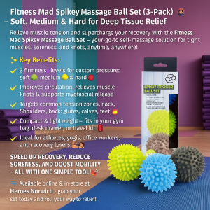 Fitness Mad Spikey Massage Ball Set – 3-Pack of Soft, Medium & Hard Trigger Balls for Deep Tissue Massage, Muscle Recovery & Myofascial Release