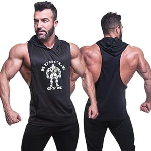 muscle gym hoodie vest black