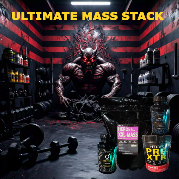 Image of the Ultimate Mass Stack, showcasing powerful supplements for serious muscle building and strength enhancement.
