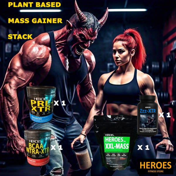 A powerful plant-based mass gainer stack, promoting muscle growth and enhancing performance.