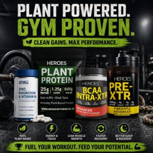 Heroes Plant Based Muscle Stack – Vegan Protein, Pre-Workout, BCAA & ZMA