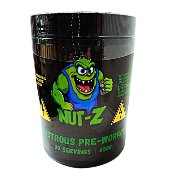 NUT-Z Monstrous Pre-Workout Paranormal Pineapple energy drink with a colourful design and the Nutri-Monster branding.
