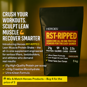 Heroes RST-RIPPED 5kg Lean Muscle Protein Shake – High Protein Supplement with Creatine for Bodybuilders and Athletes, Chocolate Flavour – Ultra Clean, Low Carb Formula for Muscle Gain and Recovery
