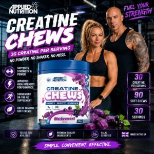 Applied Nutrition Creatine Chews 3g daily creatine supplement in gym setting