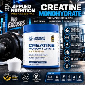 Applied Nutrition Creatine Monohydrate Powder 250g – 100% pure creatine supplement with 5g per serving, Informed-Sport tested and Halal certified, available from Heroes Fitness